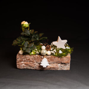 Arrangement an der Holzkëscht mat Liichterketten | N°76 - Stär